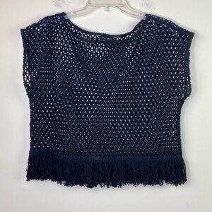 Banana Republic Black mesh sleeveless fringe crop top size S